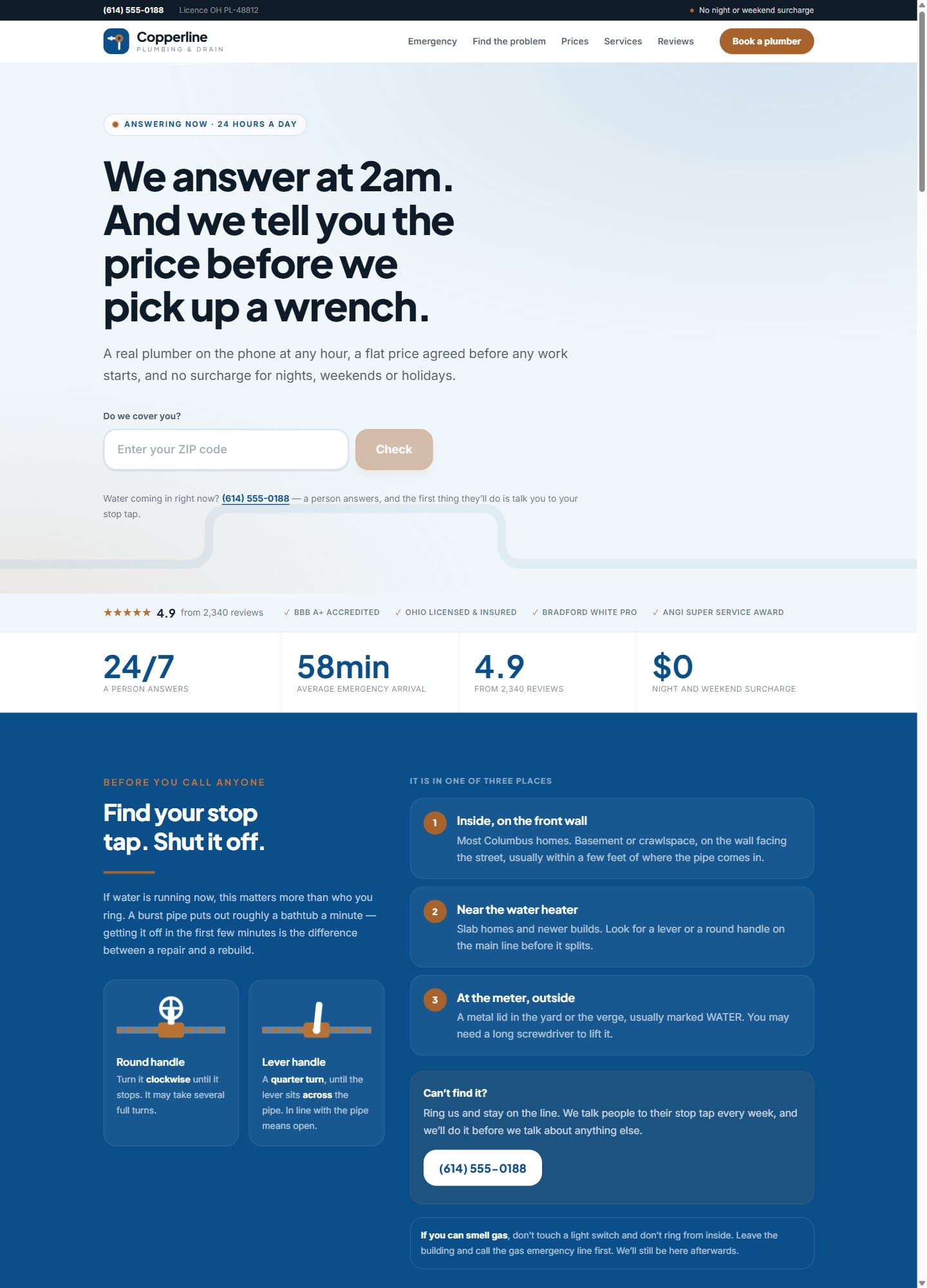 Copperline Plumbing — An emergency-first website that helps before it sells