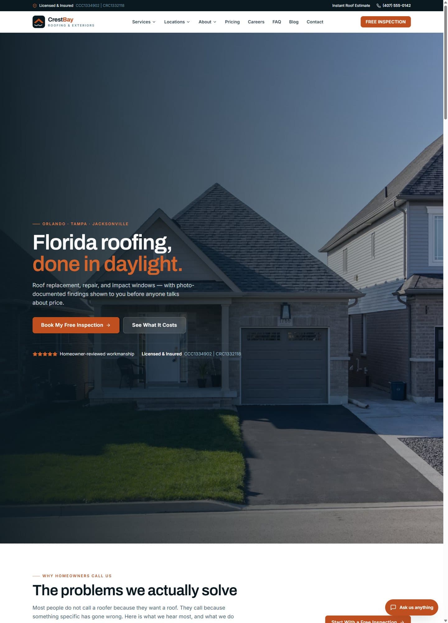 CrestBay Roofing — A multi-city site with instant estimates and documented inspections