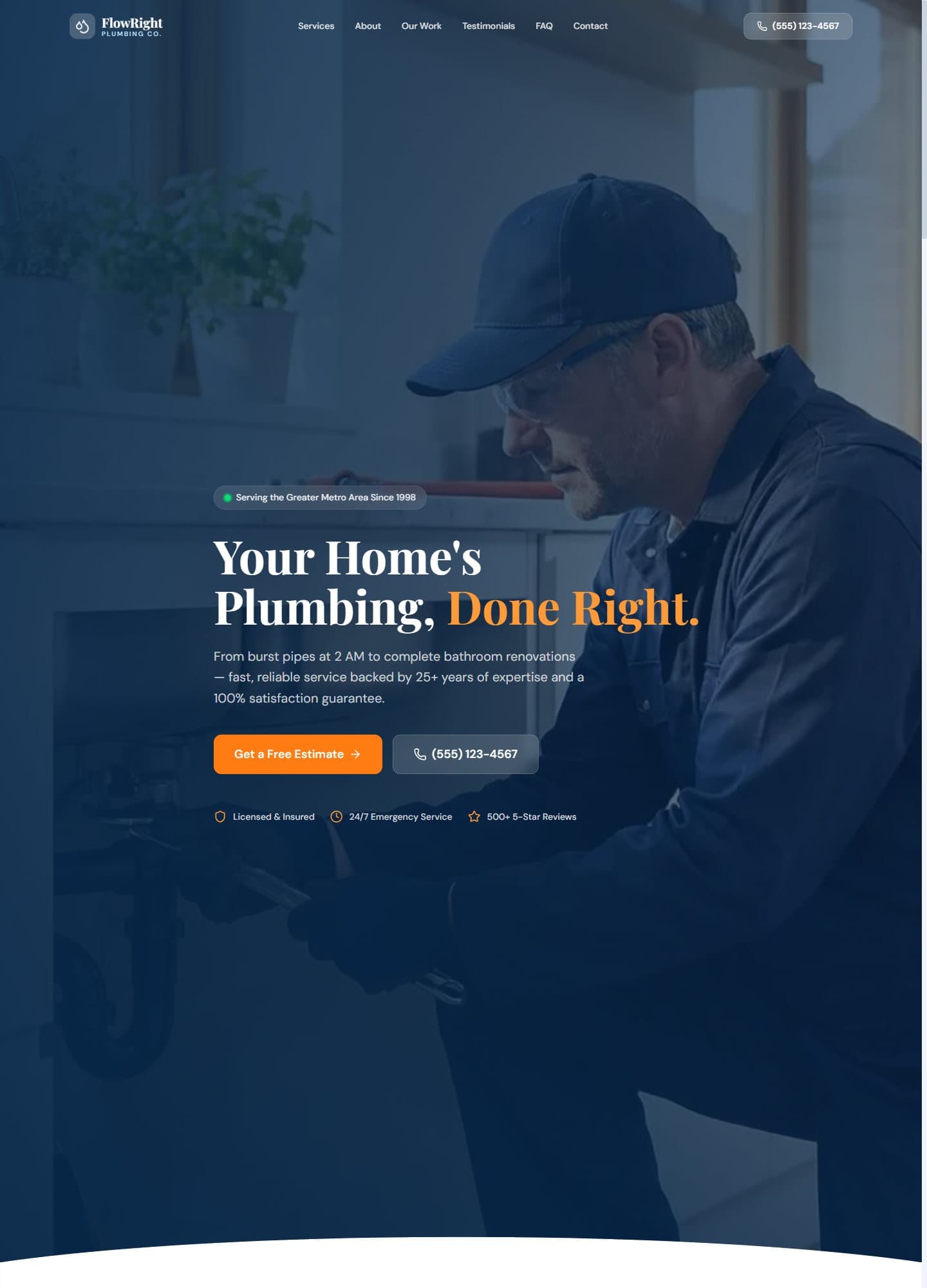 FlowRight Plumbing — A site built around a pricing promise customers can check