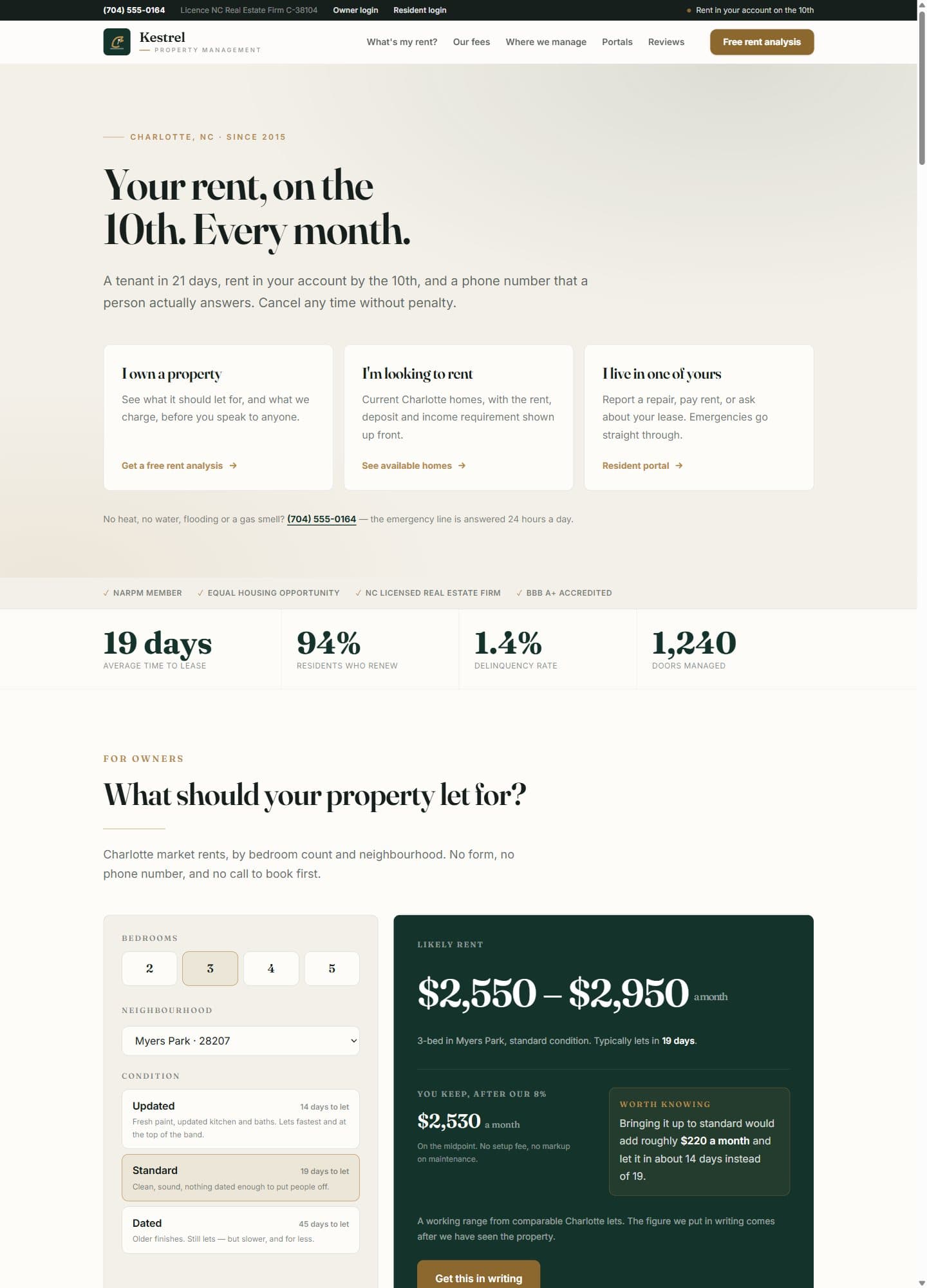 Kestrel Property Management — One site for owners, renters and buyers, with a rent estimator