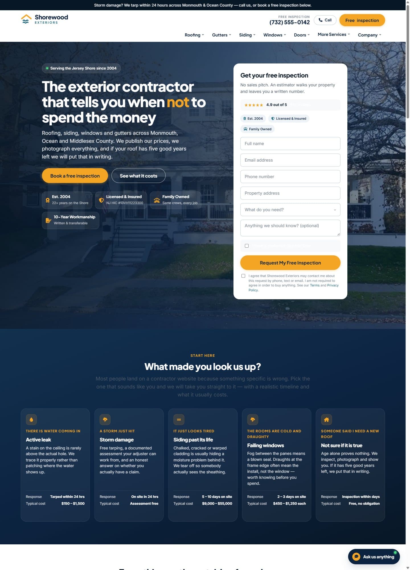 Shorewood Exteriors — Five services, one published price list, no phone call first